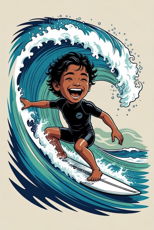 Kids learning to surf